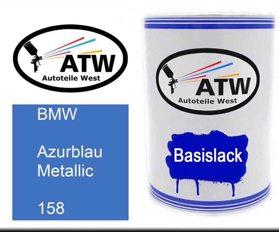 BMW, Azurblau Metallic, 158: 500ml Lackdose, von ATW Autoteile West.